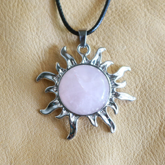 Rose Quartz Sun Pendant Necklace