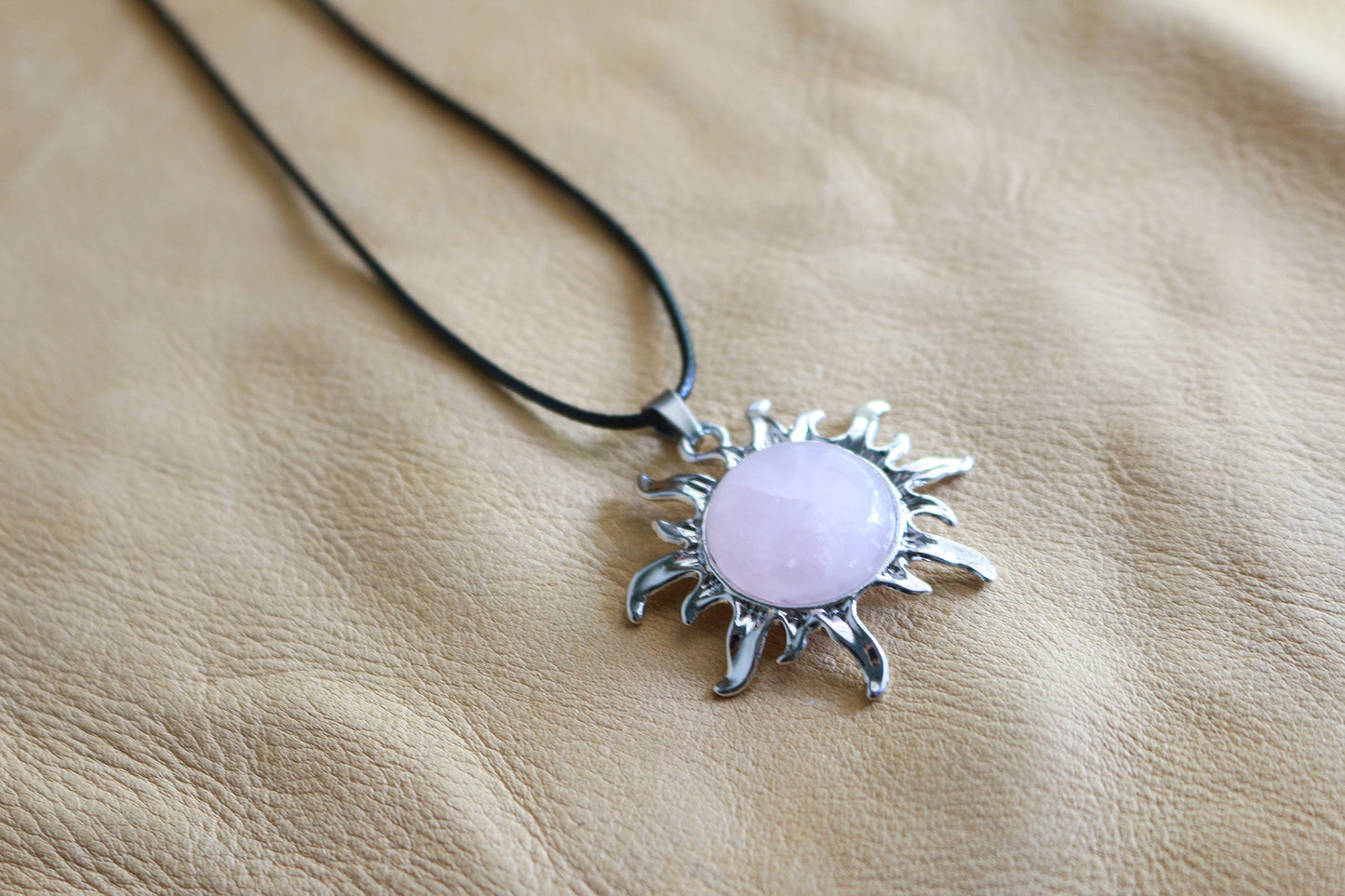 Rose Quartz Sun Pendant Necklace