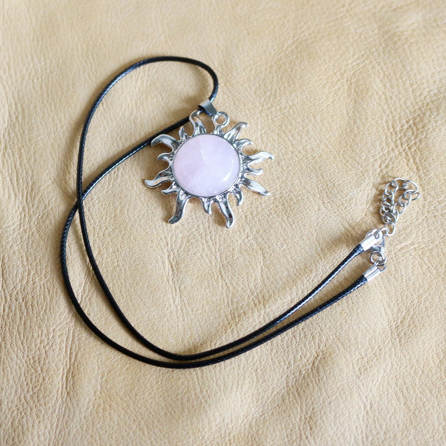 Rose Quartz Sun Pendant Necklace