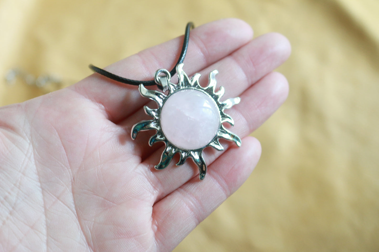 Rose Quartz Sun Pendant Necklace
