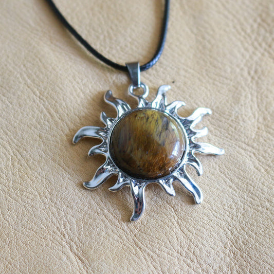 Tiger Eye Sun Pendant Necklace