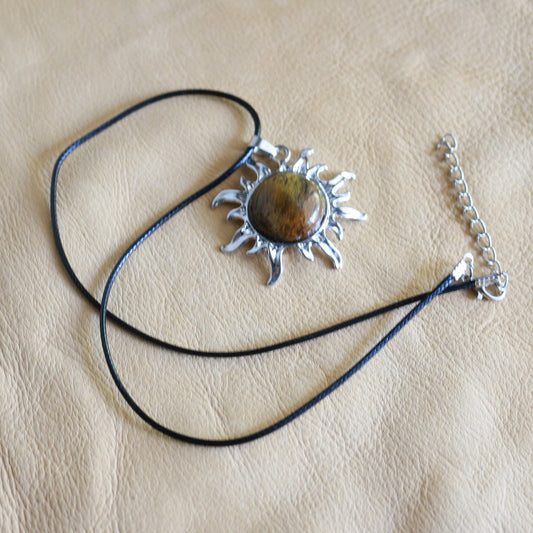 Tiger Eye Sun Pendant Necklace
