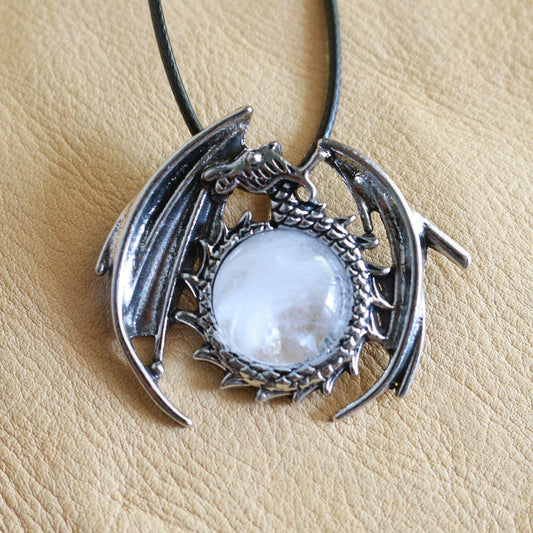 Clear Quartz Dragon Pendant Necklace