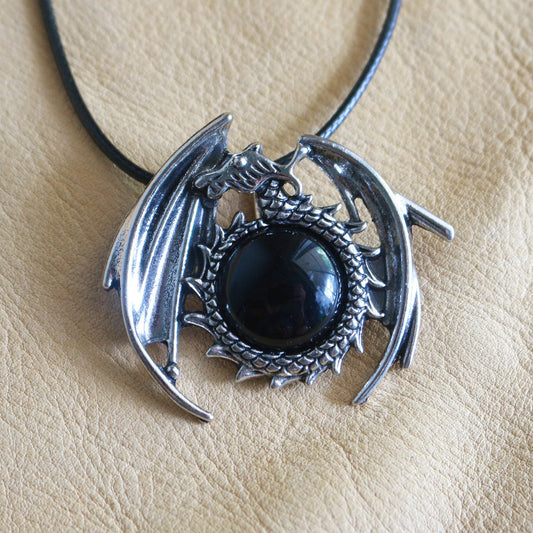 Obsidian Dragon Pendant Necklace