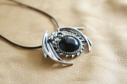 Obsidian Dragon Pendant Necklace