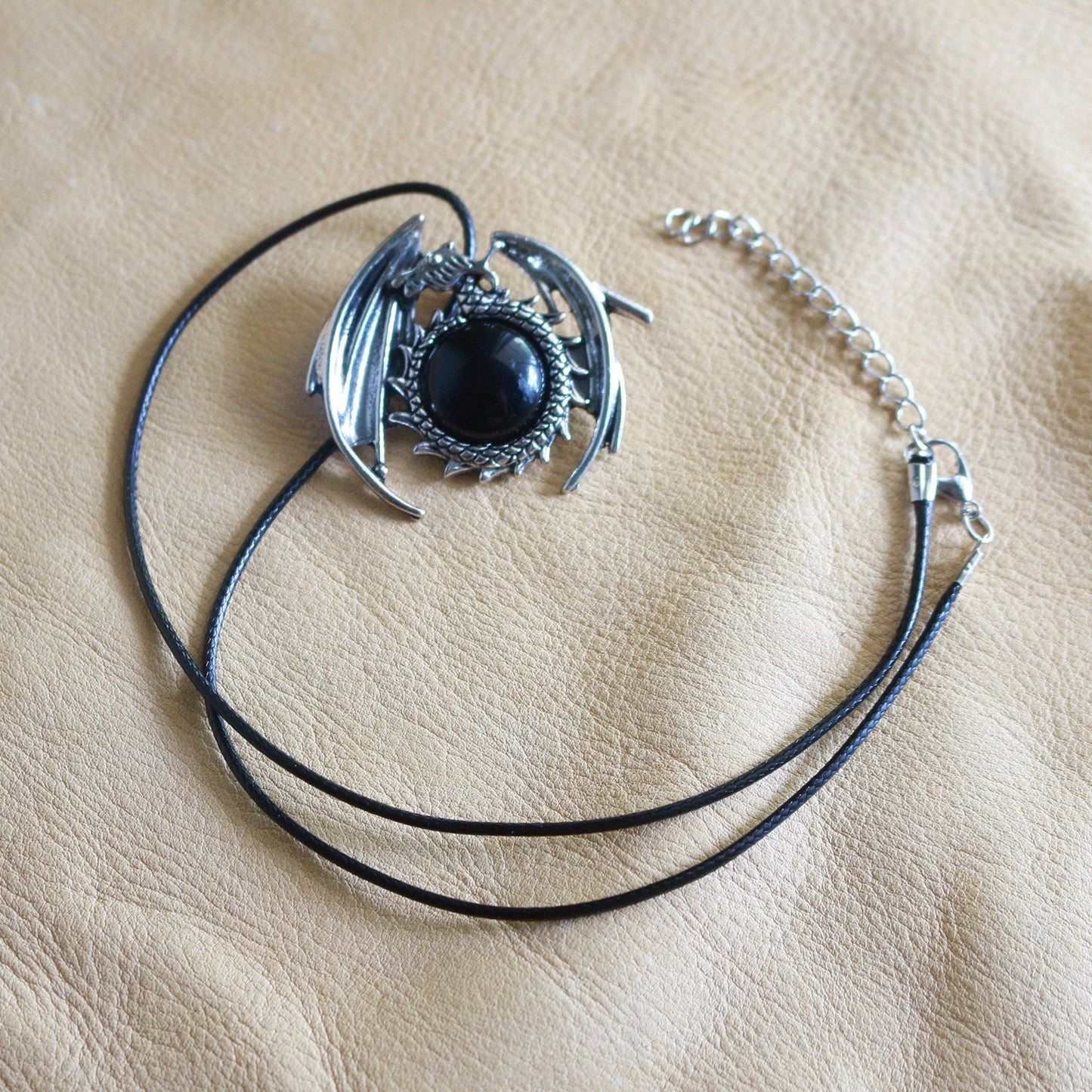 Obsidian Dragon Pendant Necklace