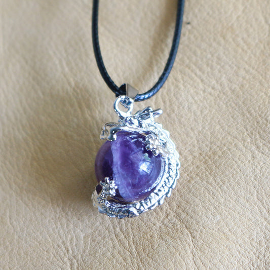 Amethyst Dragon Orb Pendant Necklace