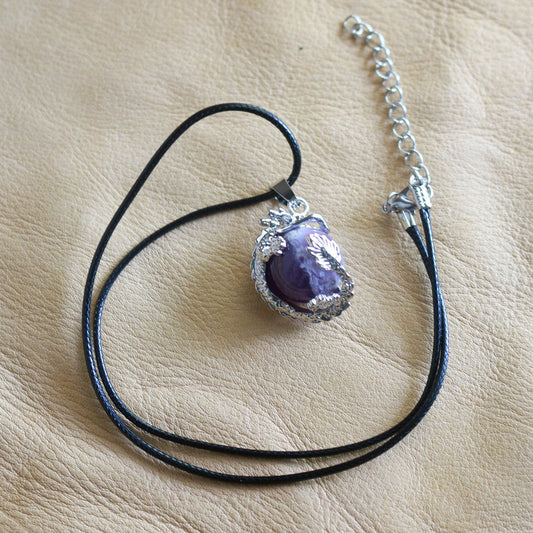Amethyst Dragon Orb Pendant Necklace