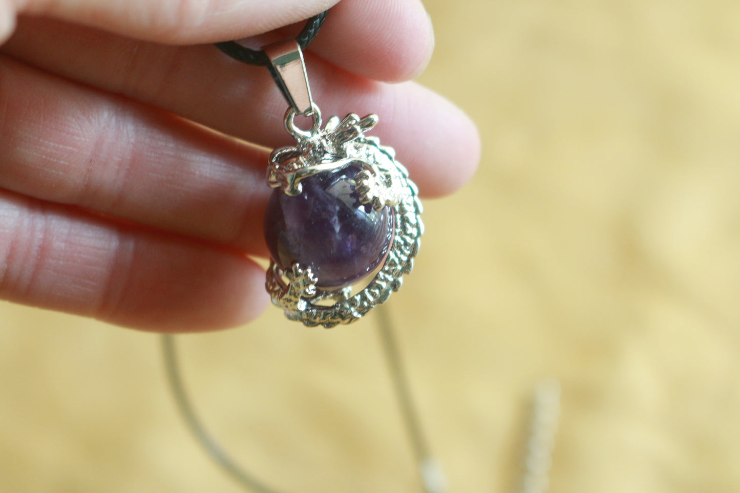 Amethyst Dragon Orb Pendant Necklace