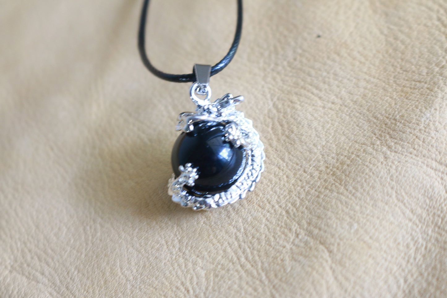 Obsidian Dragon Orb Pendant Necklace