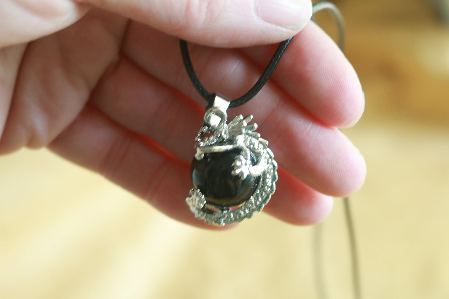 Obsidian Dragon Orb Pendant Necklace