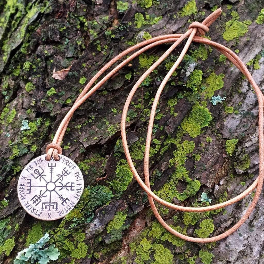 Skadi / Vegvisir Bronze and Leather Necklace