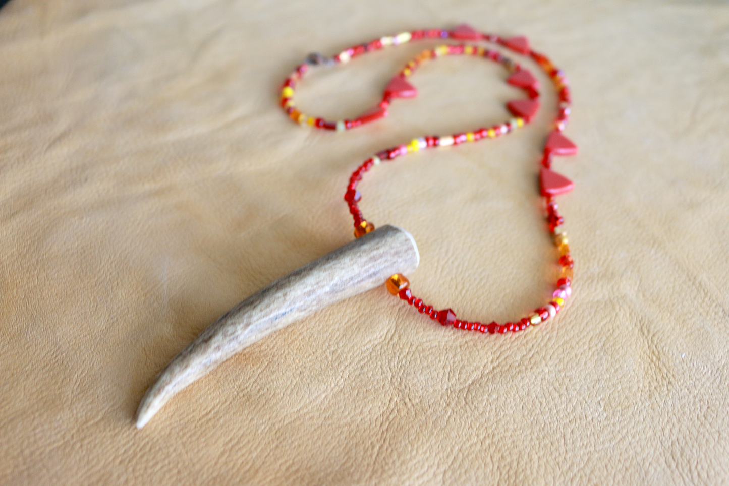 Sunrise Woodland Beaded Deer Antler Statement Necklace