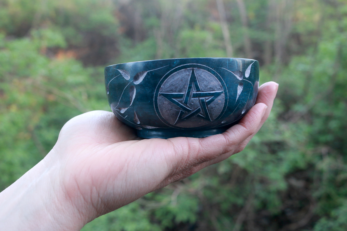 Turquoise Pentacle Stone Smudge Bowl 4"