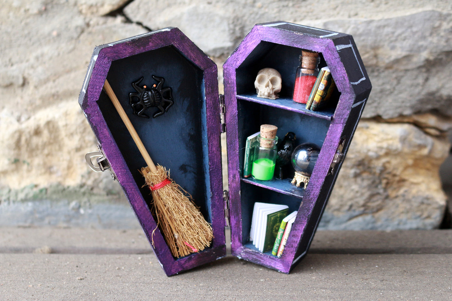 Witchcraft Coffin Miniature Book Shelf - Original Art