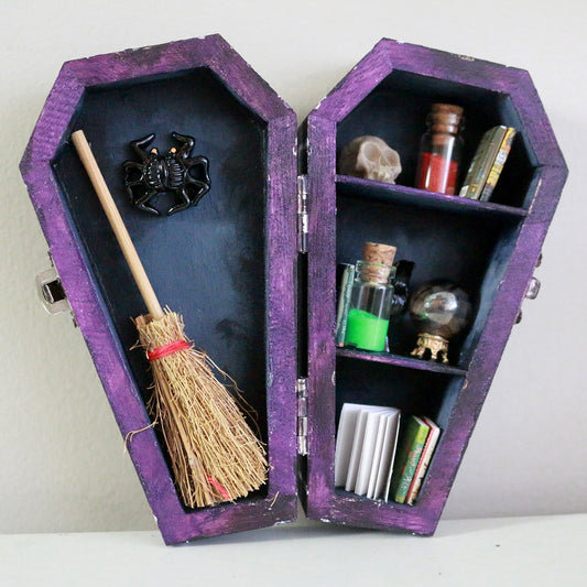 Witchcraft Coffin Miniature Book Shelf - Original Art