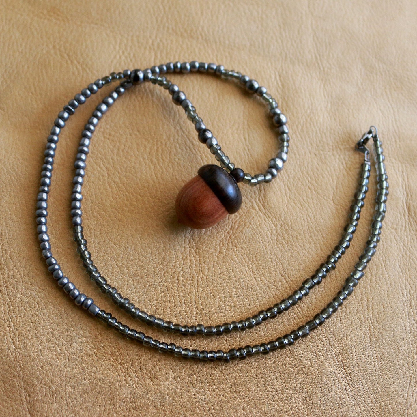 Smoky Gray Acorn Locket/Stash Necklace