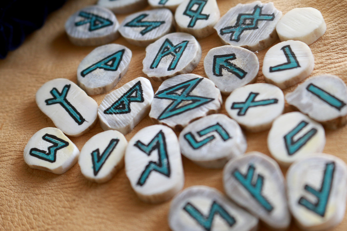 Handpainted Elder Futhark Antler Divination Rune Set