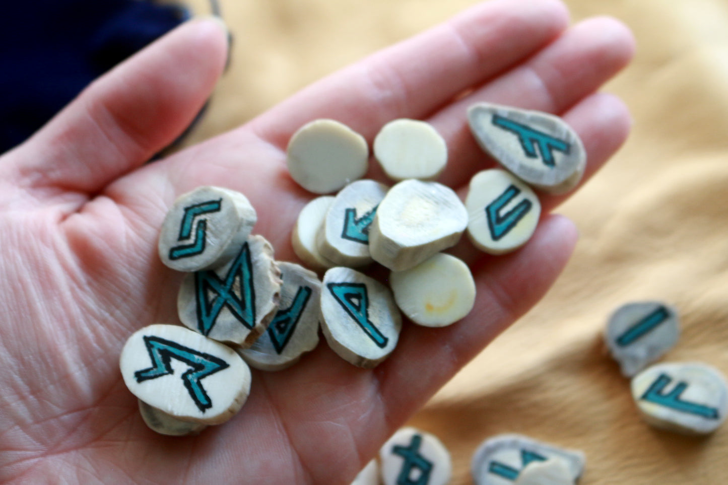 Handpainted Elder Futhark Antler Divination Rune Set