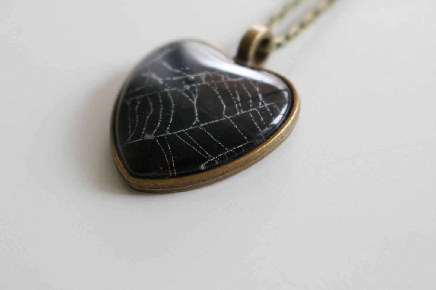 Real Spider Web Heart Necklace