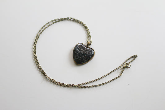 Real Spider Web Heart Necklace