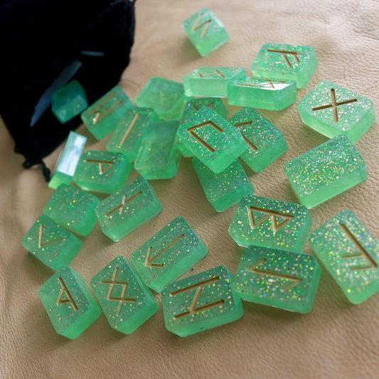 Spring Green Elder Futhark Rune Set