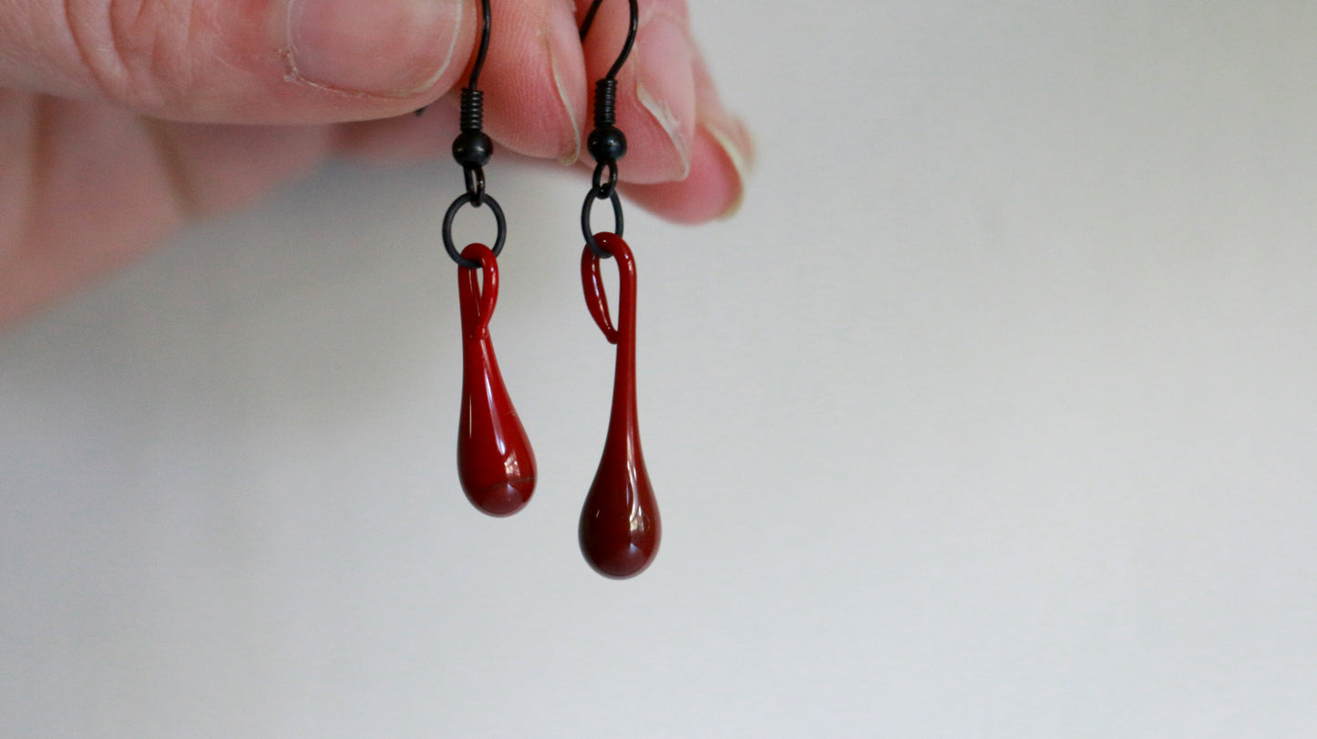 Blood Drops Glass Earrings