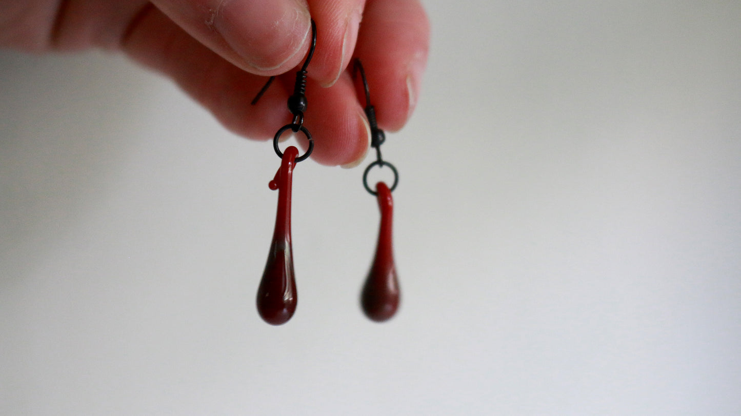 Coagulated Blood Glass Earrings