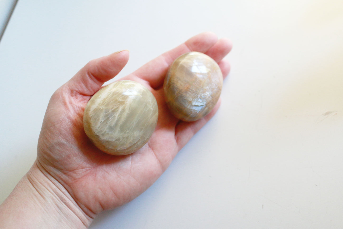 Peach Moonstone Palm Stone (2 in)