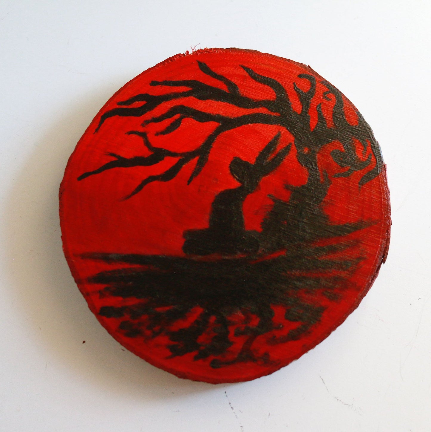 Lonely Rabbit Wood Slice Painting - Original Art