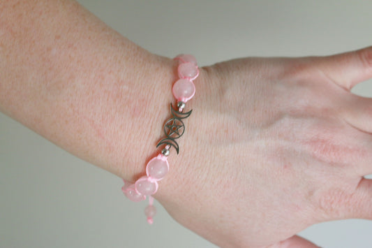 Triple Moon Bracelet - Rose Quartz