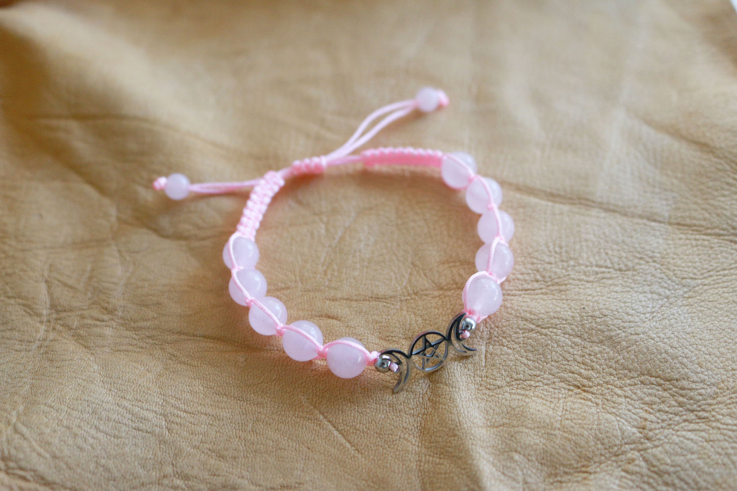 Triple Moon Bracelet - Rose Quartz