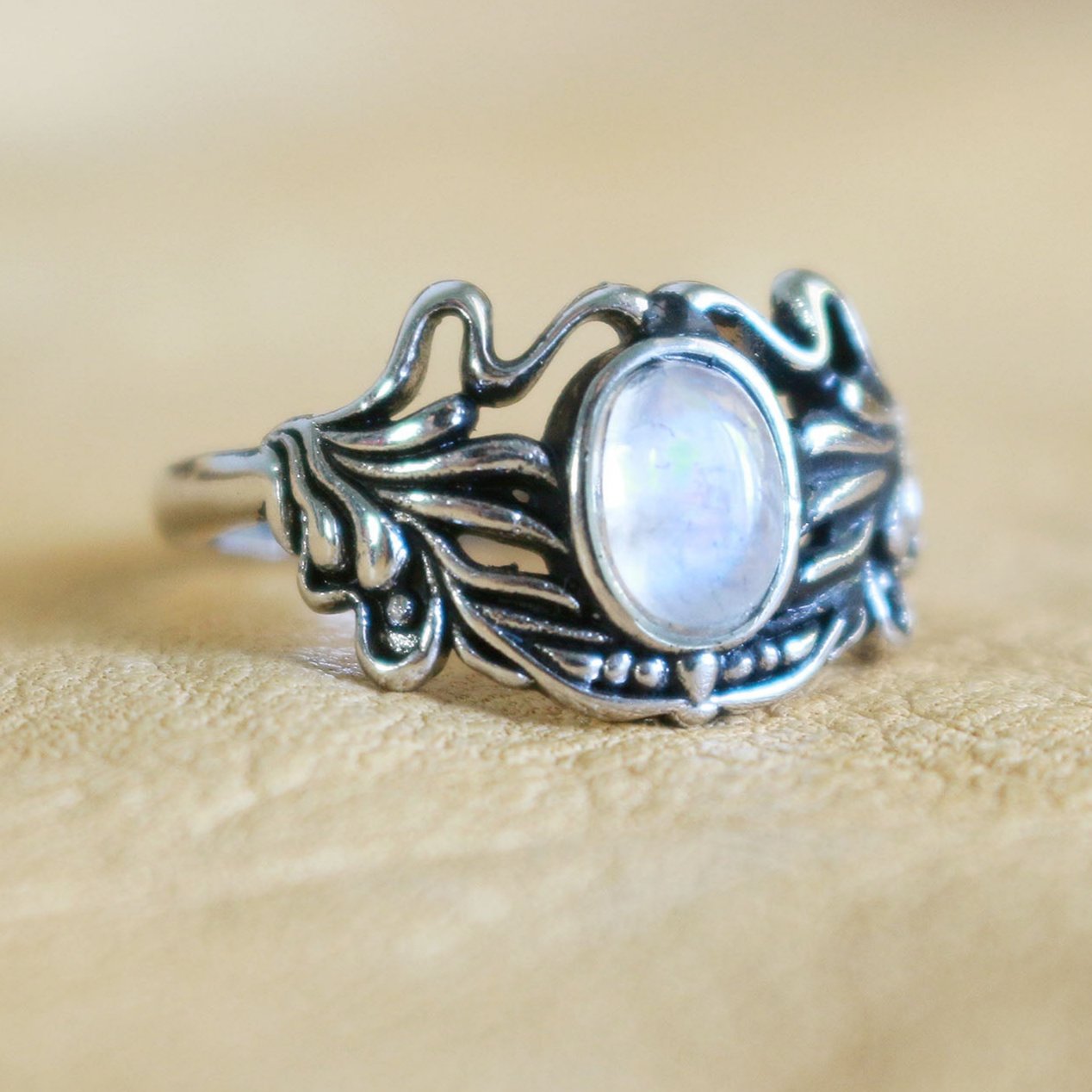 Filagree Moonstone Adjustable Ring