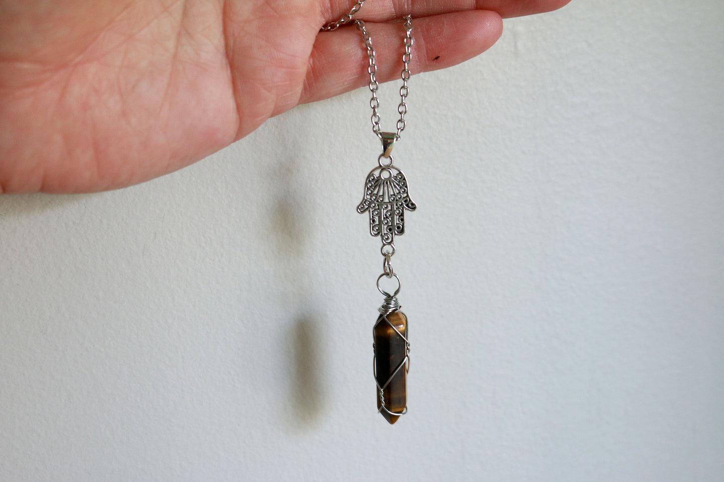 Tiger Eye Hamsa Necklace