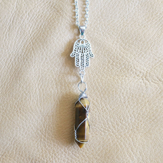 Tiger Eye Hamsa Necklace