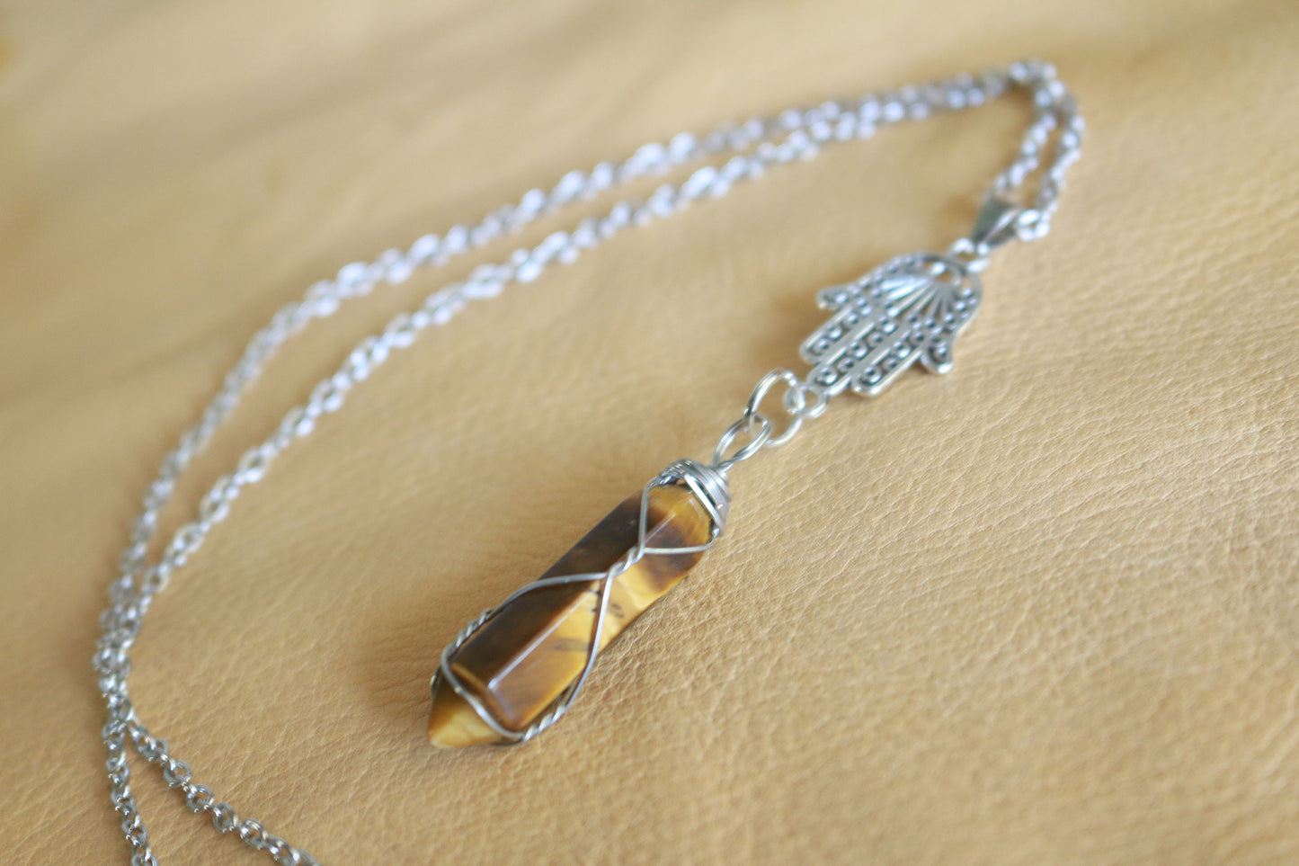 Tiger Eye Hamsa Necklace