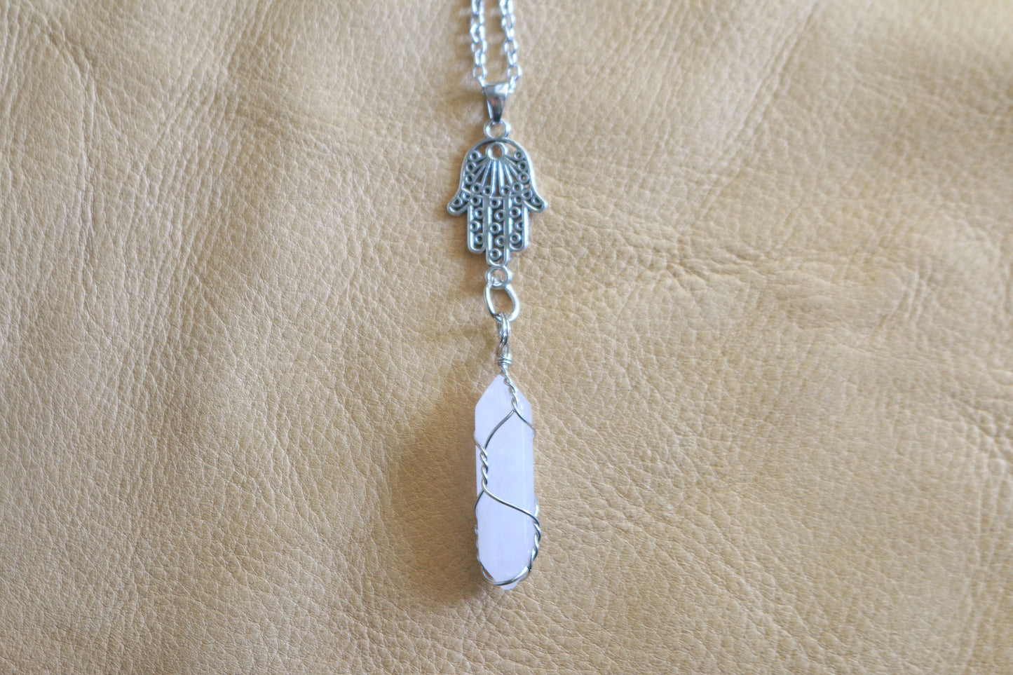 Quartz Hamsa Necklace