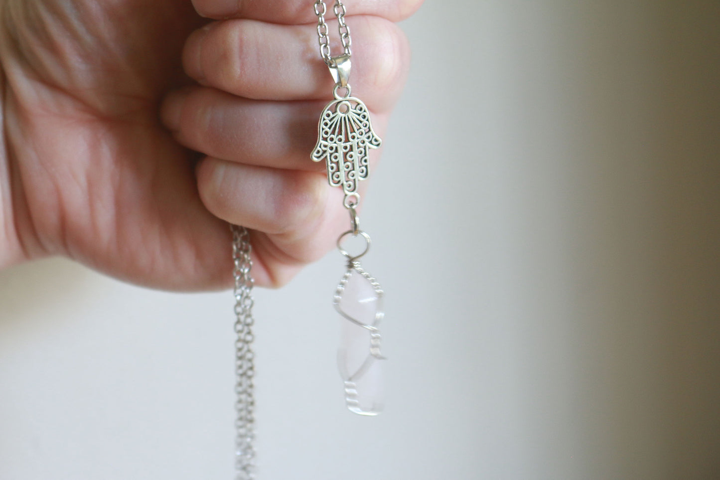 Quartz Hamsa Necklace