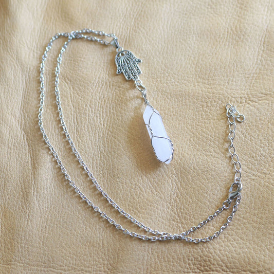 Quartz Hamsa Necklace