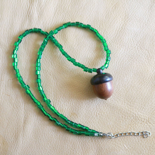 Grass Glass Acorn Locket/Stash Necklace