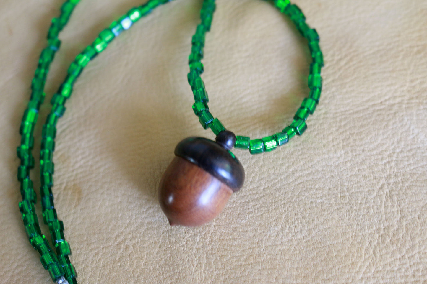 Grass Glass Acorn Locket/Stash Necklace