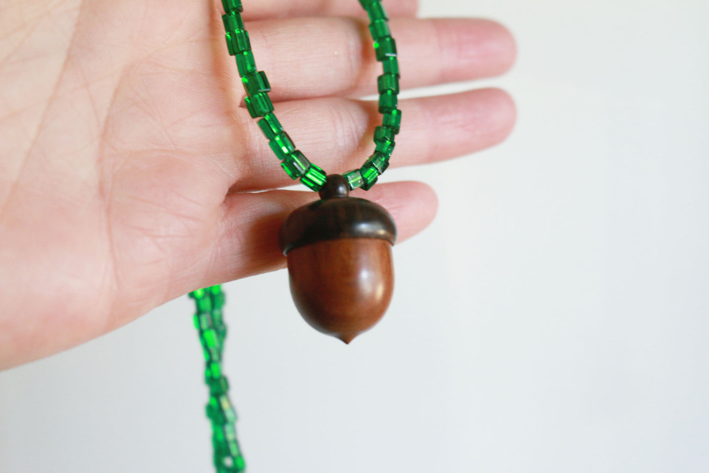 Grass Glass Acorn Locket/Stash Necklace