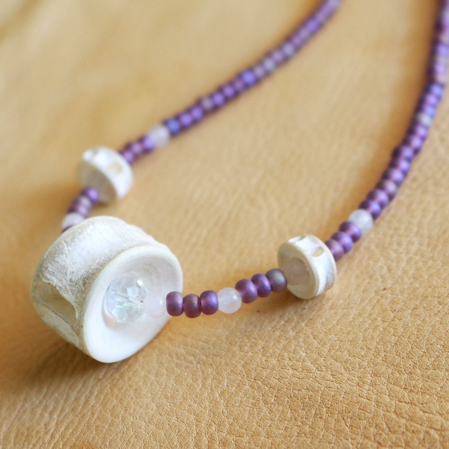 Fish Vertebrae Purple Beaded Necklace