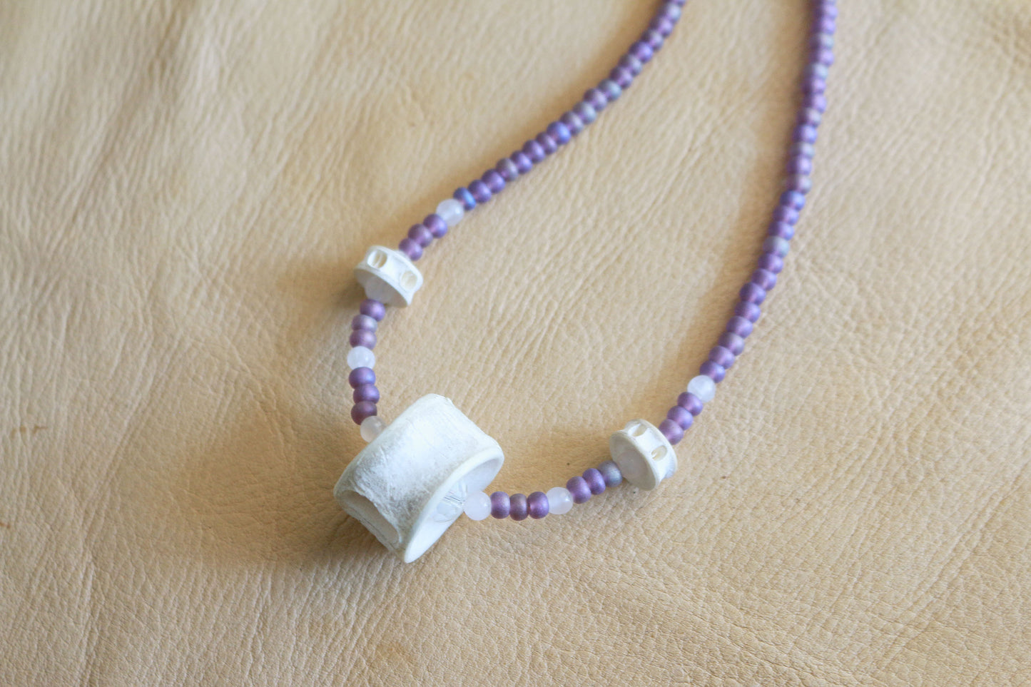 Fish Vertebrae Purple Beaded Necklace