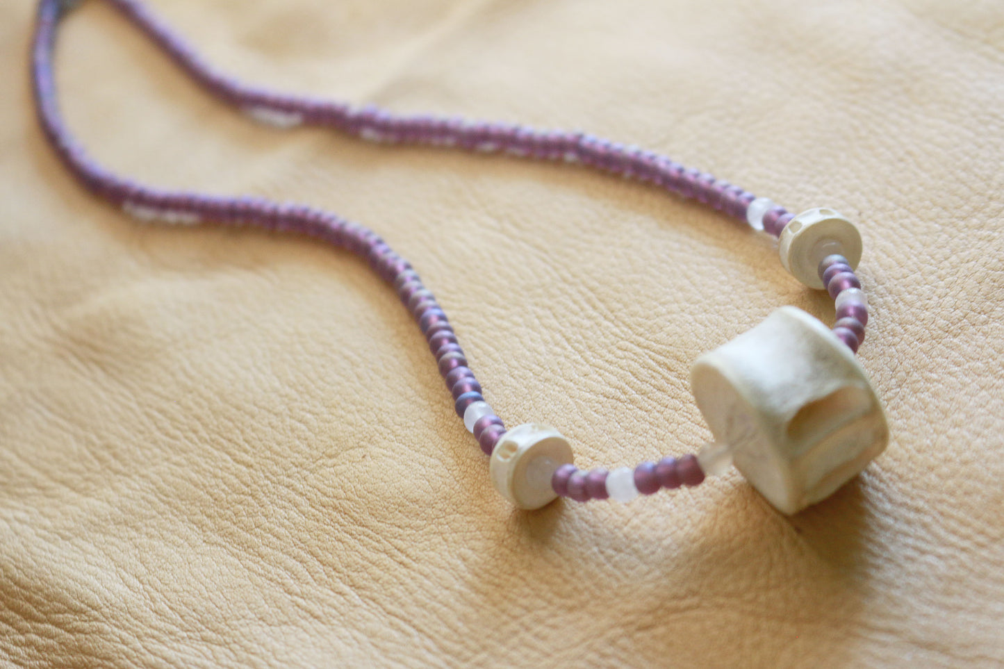 Fish Vertebrae Purple Beaded Necklace