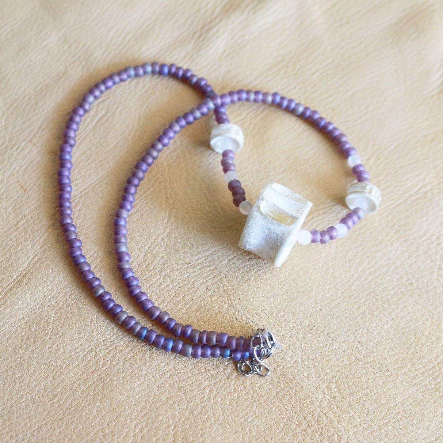 Fish Vertebrae Purple Beaded Necklace