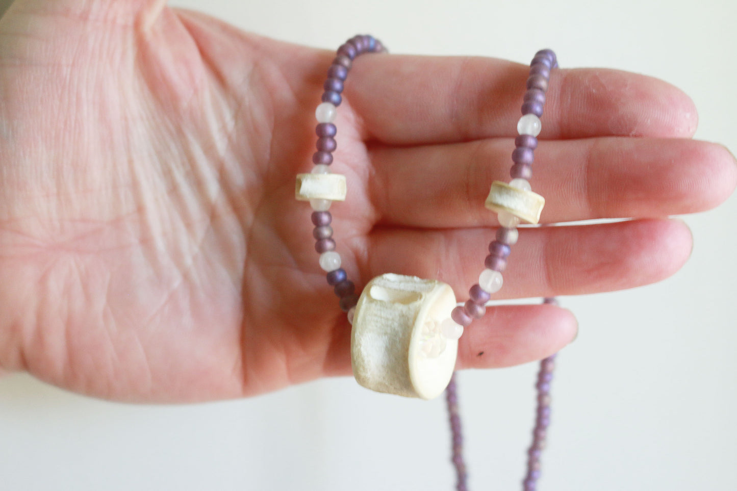 Fish Vertebrae Purple Beaded Necklace