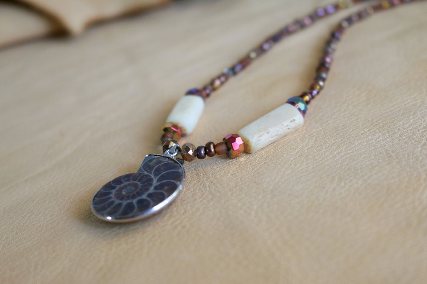 Coyote Bone & Ammonite Beaded Necklace