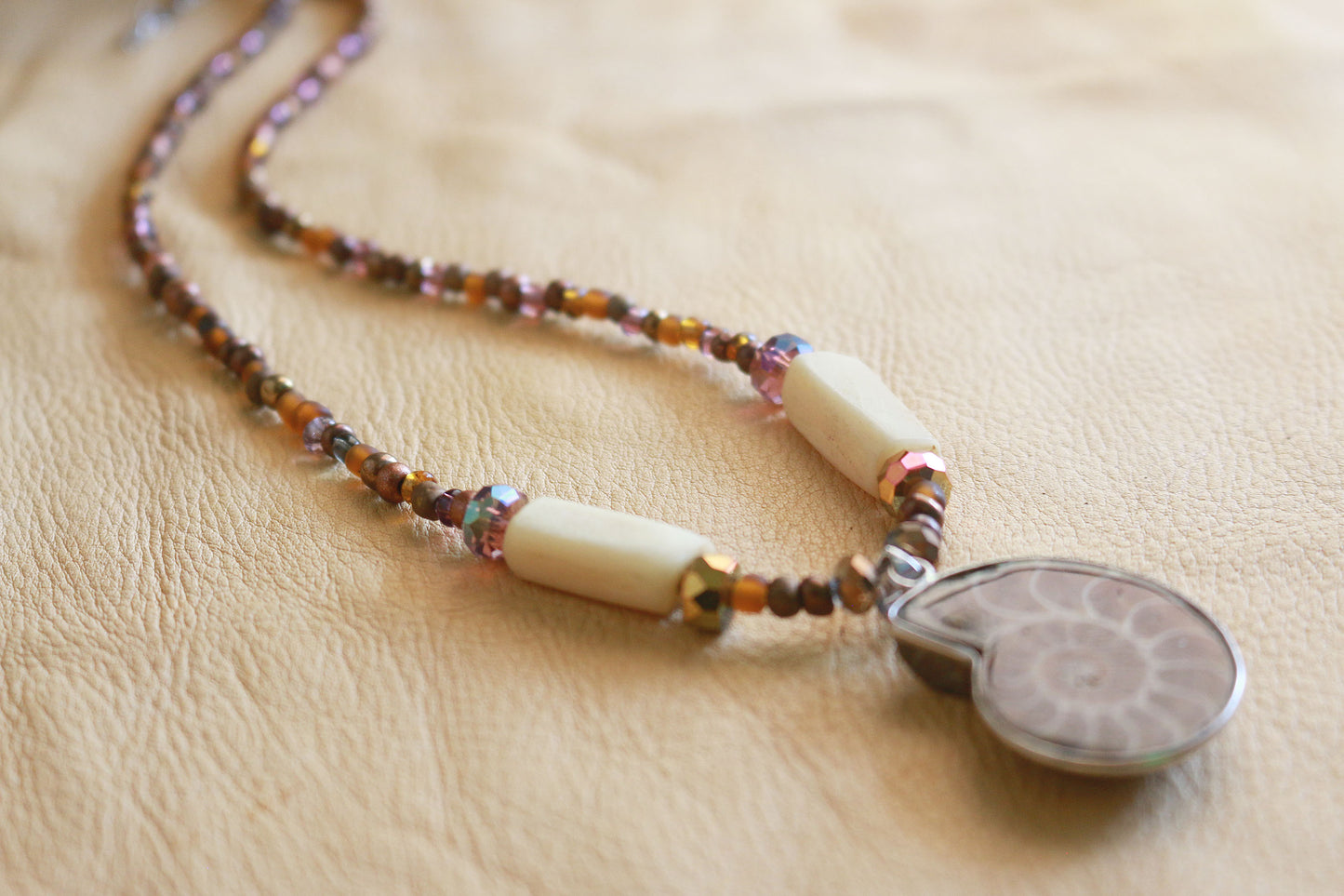 Coyote Bone & Ammonite Beaded Necklace