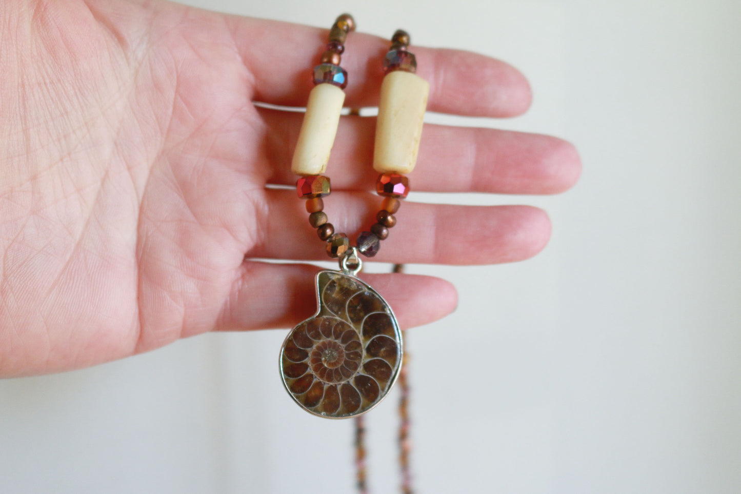 Coyote Bone & Ammonite Beaded Necklace